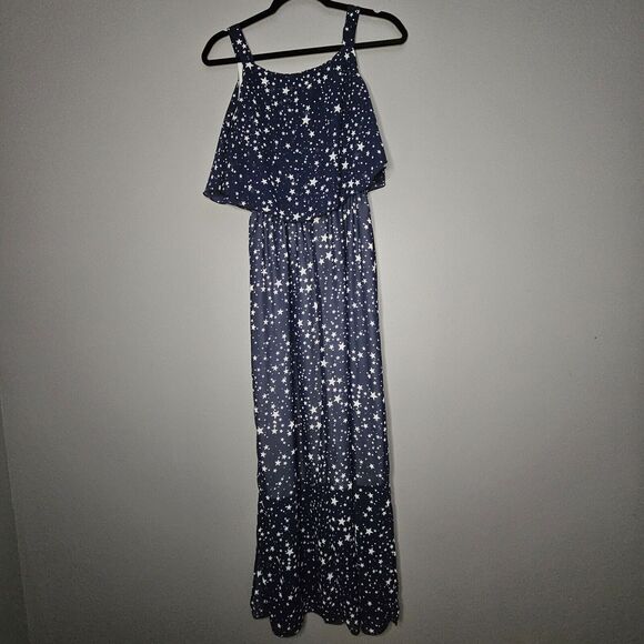 Chelsea & Theodore Navy/white Stars Sleeveless Maxi Dress Elastic Waist Lined Sm - Picture 2 of 6